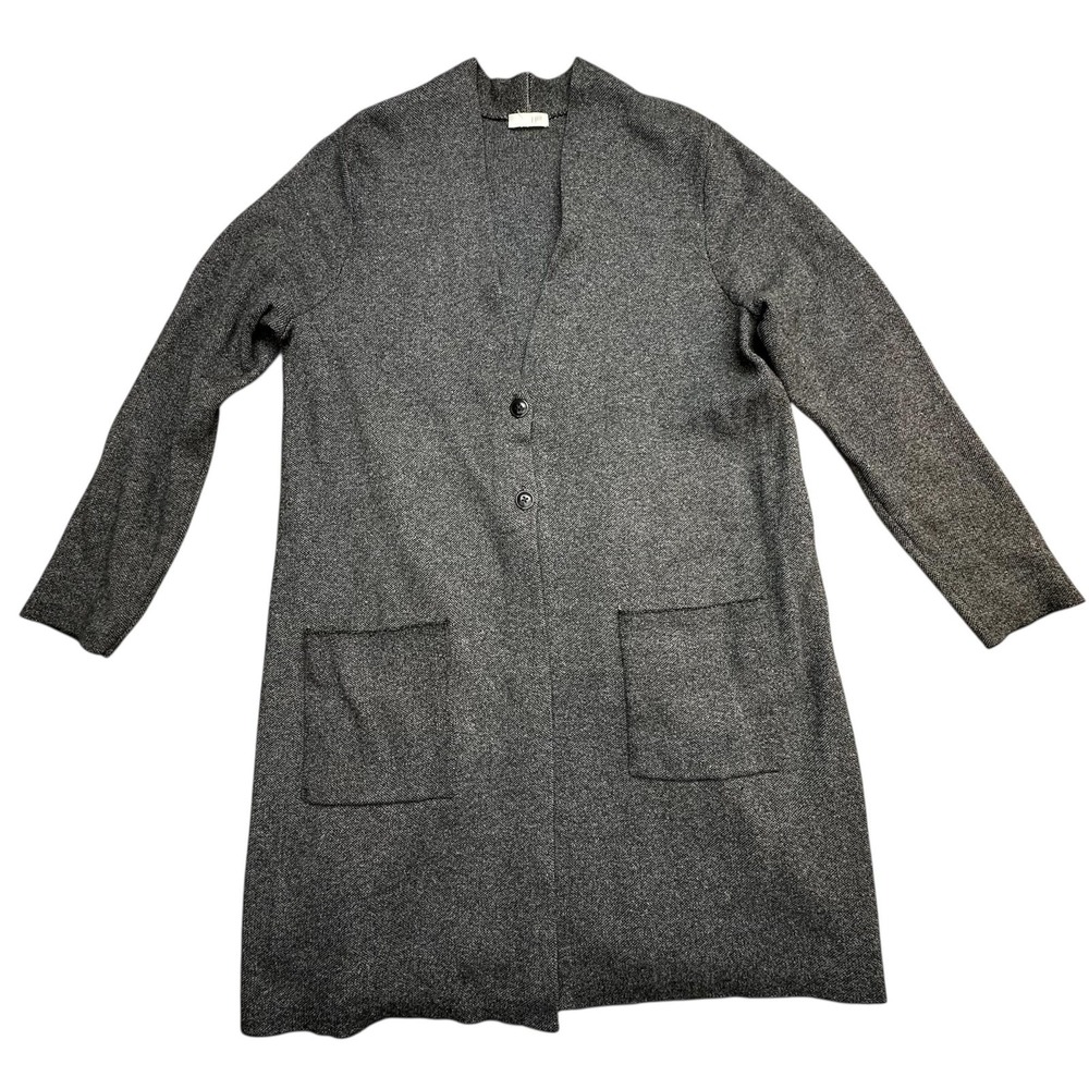 J Jill Cardigan Sweater Womens Large Gray Knit Longline Button Front Pockets‎